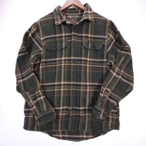 Orvis Flannel Shirt Mens Med Green Plaid Shacket Cotton Workwear Outdoor Rugged